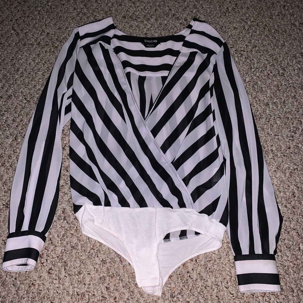 Bebe long sleeve black and white stripes